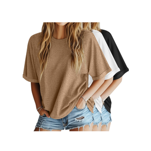 Riyiper 3 Pack Women's Oversized T-Shirt Half Sleeve Summer Tees Casual Loose Fit Crew Neck Basic Tops, M
