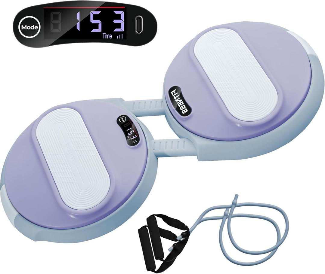 Waist Twisting Machine Exercise - Ab Twister Board MAX 300LBS | Intelligent Counting Lap & Calorie & Time, with 2 Resistance Bands | 3 Adjustable Distances to Suit Different Exercise Needs (Grey)