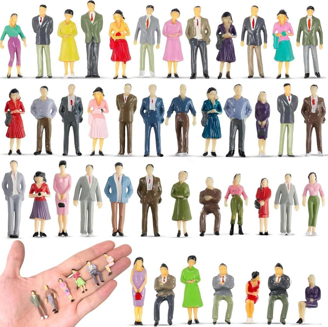 VICDUEKG 50 Pcs Mini People Figurines 1: 50 Scale Miniature People Sitting and Standing Tiny People Model Trains Museum Architectural Painted Little Plastic Figurines for Miniature Scenes