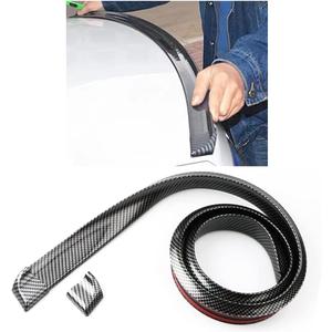 Car Rear Spoiler Roof Lip Kit, Carbon Fiber 3D Rubber Trunk Spoiler Trim Strip Cool Car Decoration, Universal Punch-Free Vehicle Exterior Accessory Sticker (Carbon Fiber Black)