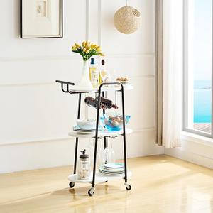 J-yaamiZz 3 Tiers Bar Cart, Home Bar Serving Cart on Lockable Wheels, Rolling Alcohol Cart Modern Wine Cart for Home Kitchen Dining, Living Room, Medium (Black Frame)