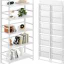 BHG Vintage Multifunctional Folding Bookshelf, No-Assembly Plant Stand Storage Rack Shelves for Home Office (All White, 5-Tier)