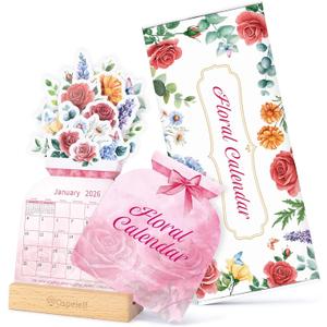 Ospelelf Floral Desk Calendar 2026-2027, Mini Pink Standing Motivational Rose Decorative Calendars, 18 Months, Home Office Decor Desk Accessories, Use January 2026 - June 2027