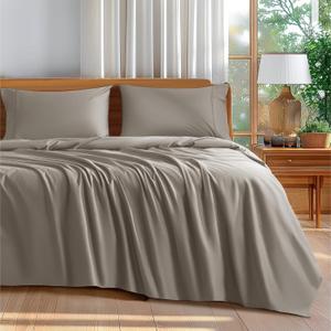 Shilucheng 100% Cotton King Size Sheets Set - 600 Thread CountLuxury Egyptian Cotton Bed Sheets5-Star Hotel Quality Sheets, Breathable & Cooling, 16 Inch Deep Pocket - 4 Piece (Taupe, King)