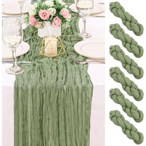 6 Pack 120 Inch Sage Green Cheesecloth Table Runner Boho Rustic Gauze Sheer Romantic 10 FT Long Cheese Cloth Table Runner for Bridal Baby Shower Wedding Party Birthday Holiday Home Easter Decor