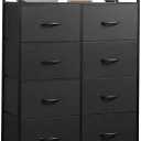 WLIVE Fabric Dresser for Bedroom with Open Shelves, Tall Black Dressers with 8 Drawers, Storage Tower with Fabric Bins, Chest of Drawers for Closet, Living Room, Hallway