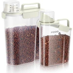 8-12 LBS Cat Dog Pet Food Storage Container, Plastic Dispenser Upgraded Large Nozzle, BPA-free, With Sealed Clasps, Measuring Cup and Handle, Easy to Clean and Carry -1 Packs Beige ((5L+3L) 1pack)
