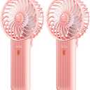 JZCreater Mini Handheld Fan, Portable Rechargeable Fans, Quiet 4 Speed, 2in1 Battery Operated USB Desk Fan, Small Folding Stand Electric Fan for Travel Outdoor Home Office Makeup, Gift for Women (Pink 2Pack)