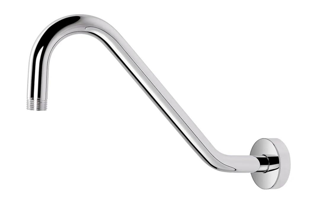 NearMoon J Shaped Shower Extension Arm, Stainless Steel Shower Head Height Extender with Flange, Riser Pipe Design for Cozy Shower Experience, Standard 1/2" Connection (12 Inch, Chrome Finish)