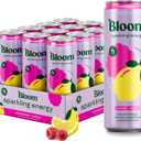 Bloom Nutrition Sparkling Energy Drink for Focus, Natural Caffeine, Zero Sugar, 180mg Caffeine, Antioxidant-Rich with Green Coffee Bean, Green Tea Extract, & Prebiotics, Raspberry Lemon 12oz 12 Pack (EXP 09/17/27)
