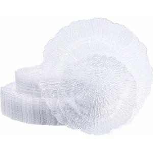 U-QE 60 Pieces Clear Plastic Plates for Party - Disposable & Reusable - Reef Disposable Plates - Premium Hard Plastic Plates for Wedding - Including 30 Dinner Plate 10 '' & 30 Dessert Plate 7 ''