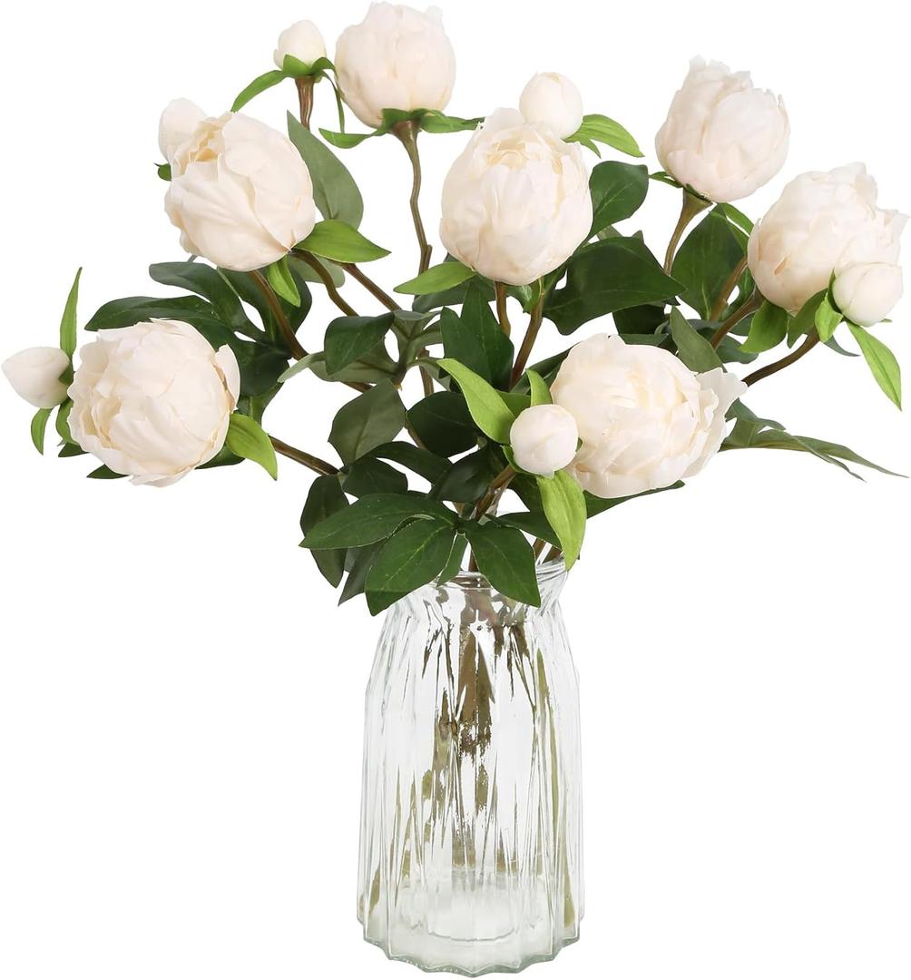 IPOPU Champagne Artificial Peonies 8Pcs Silk Peonies with Stems Real Look Fake Peonies Artificial Flowers for Wedding Centerpieces Bridal/Baby Shower Party Decorations (Champagne)
