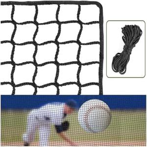 Baseball Net Netting Batting Cage Net Backstop Net - Heavy Duty Nylon Sports Netting with 33FT Rope & Steel Hanging Kit, Multiple Sizes for Backyard Garage Indoor Outdoor Practice