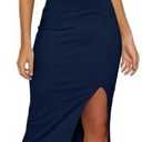 WAYMAKER Women's Sexy V Neck Spaghetti Strap Sleeveless Wrap Ruched Side Slit Bodycon Cocktail Party Wedding Guest Dress L