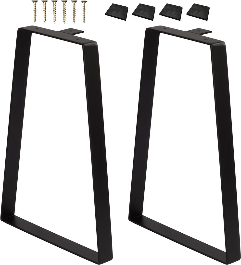 CODIN 16 inch Trapezoid Metal Table Legs, Set of 2 Replacement Furniture Legs for DIY Coffee Tables, Heavy Duty Iron Leg for Modern Desks, Night Stands, Bench, Sofa (16", Black)