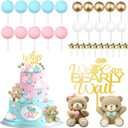 33 Pcs Bear Gender Reveal Cake Toppers, Pink and Blue Bear Cake Decorations with Stars, Pearl Balls, We Can Bearly Wait Cake Topper for Baby Shower, Boy or Girl, He or She Gender Reveal Party