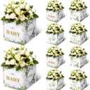 Funrous 6 Pcs Baby Shower Party Decorations Baby Shower Flower Boxes Table Centerpieces Floral Block Holder Table Display for Gender Reveal Birthday Party Flower Arrangement