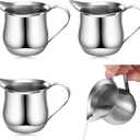 Honeydak 4 Pcs 3 oz Mini Milk Creamer Frothing Pitcher Dispenser Container with Handle, Small Stainless Steel Bell Creamer for Coffee Milk Salad Sauces, Microwave Freezer Restaurant Bakery Kitchen