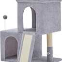 Woochpet 32inch Tall Cat Tree with 2 cat condo for Adult Cats Cozy Cat Tower with Scratching Post and Scrather Board for Cats of Different Ages.Light Grey