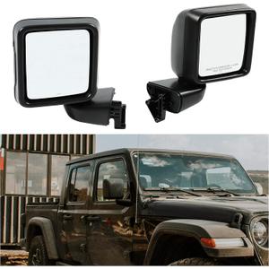 HECASA Side Mirrors Compatible with 2018-2022 Jeep Wrangler JL 2020-2022 Jeep Gladiator Black Mirror Covers Replacement for 82215138 Driver Passenger Side 2 PCS