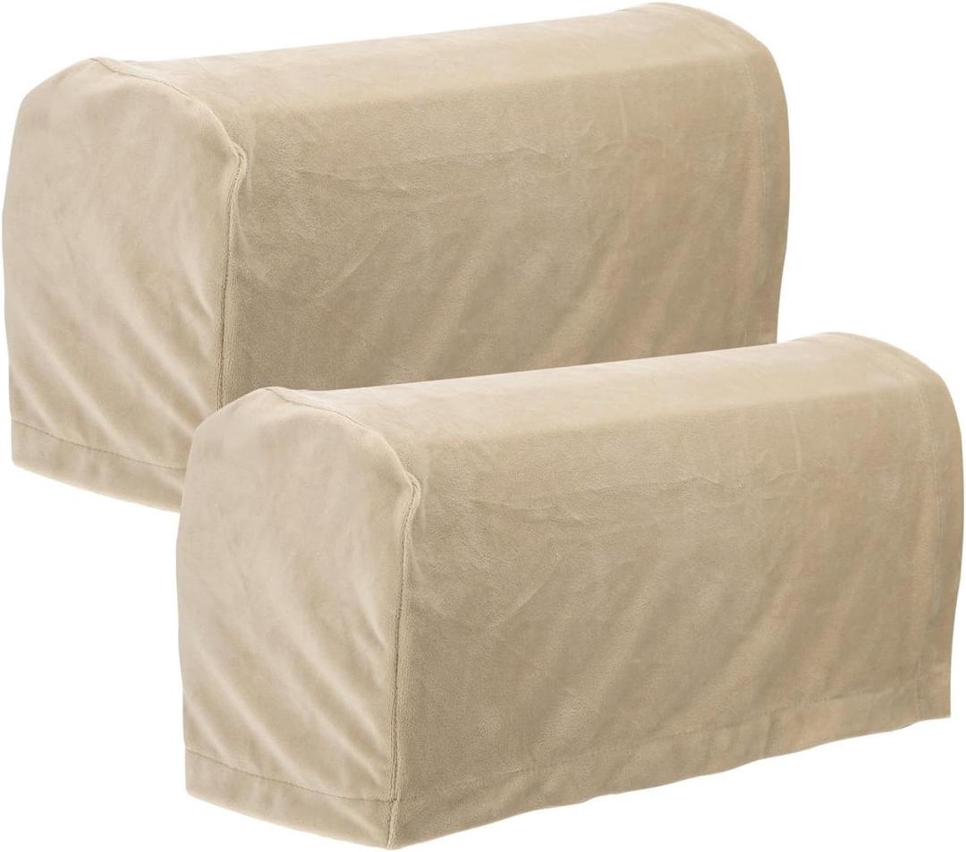 UXCELL 2-Pack Stretch Armrest Covers, Couch Arm Covers with Twist Pin, Non-Slip Sofa Armrest Protectors, Sand