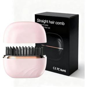Mini Straightener Brush, Rechargeable Portable Hair Straightener Brush, 3-Speed Temperature Control, Anti-Scald Shell, Lightweight and Portable for Home Travel Gift (Pink)