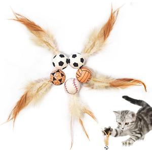 Cat Toy Balls, 5 PCS Colorful Feather Bouncy Balls for Cats No Noise Interactive Kitten Toys Cat Exercise Ball, Safe for Your Kitty (B)