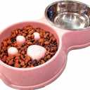 Slow Feeder Dog cat Double Bowl Stainless Steel and Anti-Choking Pink