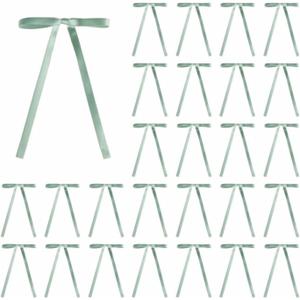 30 Pcs Satin Bows with Twist Tie 5 x 7 Inch Pretied Premade Ribbon Bows for Tree Wreath Garland Home Decor Indoor Outdoor Decorations (Sage Green) (Sage Green)