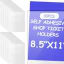 Outus 30 Pcs Index Card Pockets with Top Open Loading Self Adhesive Shop Ticket Holders Clear Plastic Sleeves Adhesive Pockets Work Order Job Ticket Holders for Home Office Posting (8.5 x 11 Inch)