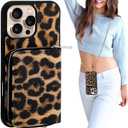 XANGNIER Wallet Case for iPhone 16 Pro Max, RFID Blocking PU Leather Crossbody Phone Purse with Card Holder, Zipper Pocket, Wrist Strap & Adjustable Lanyard for Women 6.9" 5G,Leopard Print