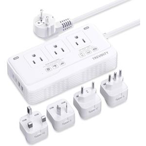 2000W Voltage Converter US to Europe for Hair Dryer, 220V to 110V Converter for European Travel with 3 AC 2 USBC 2 USBA Ports, European Travel Plug Adapter with Type C/G/I/L (White)