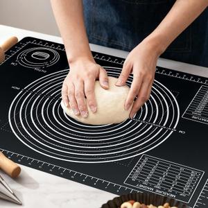 Extra Large Baking Mat - 28" Silicone Pastry Mat, Reusable Non-Stick Dough Mat with Measurement for Fondant, Rolling Dough, Pie Crust, Pizza and Cookies, Black