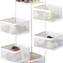 5-Tier Kitchen Storage Cart, Fruit and Vegetable Basket Rotating Storage Rack, Rolling Snack Cart, Metal Rolling Carts with Wheels for Fruit, Potato,Vegetable, Snack,White