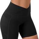 ODODOS Cloud Feeling Cross Waist Yoga Shorts with Pockets for Women, 6" Crossover High Waist Lounge Biker Shorts (Medium, Black)