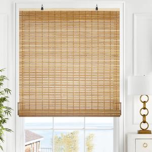 LazBlinds Cordless Bamboo Blinds, Bamboo Roll Up Shades for Windows, Light Filtering Hanging Window Blinds, Bamboo Shades for Patio Indoor/ Outdoor Porch - Blinds Size: 26 1/ 5'' W x 48'' H, Squirrel