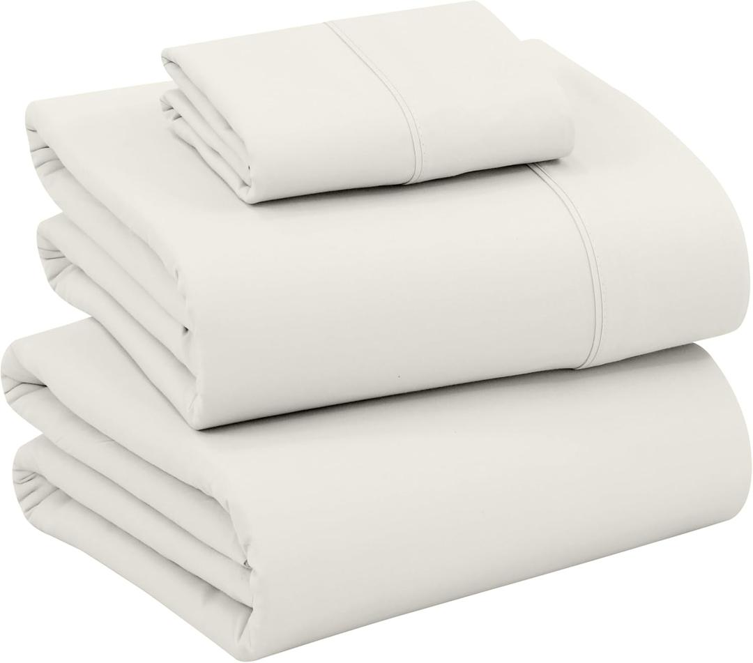 RUVANTI 100% Cotton Twin Sheets Set, 3 Pieces, Soft & Breathable Percale Weave Bedding, Deep Pocket 16", Hotel Standard, Crisp Cool Feel, Durable, Perfect Dyed Bed Sheet, Ivory