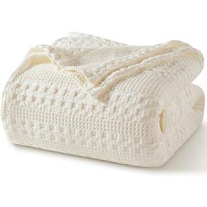 PHF 100% Cotton Waffle Weave Blanket Queen Size for Bed, Soft Lightweight & Breathable for Spring and Summer, All-Season Comfort, Luxury Aesthetic Blanket for Home Decor, 90"x90", Ivory