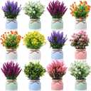 Cindeer 12 Pcs Large Artificial Potted Flowers Fake Potted Plants Plastic Faux Flowers for Home Decor Indoor Artificial Plants in Pots for Wedding Home Desk Tabletop Outdoor Office Kitchen (Vintage)