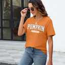 Pumpkin Shirts for Women Cute Thanksgiving Fall Tops Funny Halloween Graphic Tees Autumn Short Sleeve Outfit (Orange, XXL)
