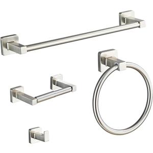 Brushed Nickel Bathroom Hardware Set 4 Pieces,Towel Bar Set Stainless Steel Wall Mounted, Includes 16In Hand Towel Bar, Towel Ring, Robe Towel Hooks,Toilet Paper Holder, Bathroom Towel Rack Set