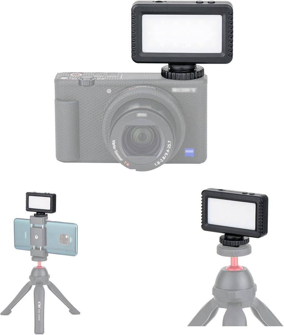 Kiwifotos Mini LED Video Light for Sony ZV-1F ZV1F ZV-1 II ZV1 ZV-E10 II ZVE10 Canon PowerShot V1 EOS R50 V & More Cameras, Flash Attachment Accessories for Vlog Shooting Record, Portable Rechargeable (Black)
