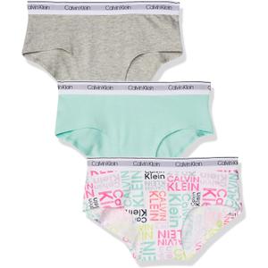 Calvin Klein Girls' Little Modern Cotton Hipster Underwear, Multipack (Medium, 3 Pack - Heather Grey/Teal/Signature White)