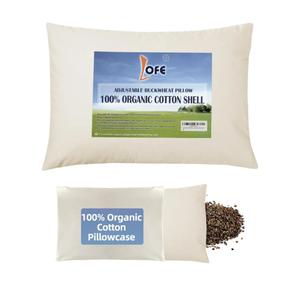 LOFE® Organic Buckwheat Pillow for Sleeping with Organic Cotton Pillowcase - 20''x26'' Adjustable Pillow, Breathable for Cool Sleep, Cervical Support for Back and Side Sleeper(Tartary Buckwheat Hulls)