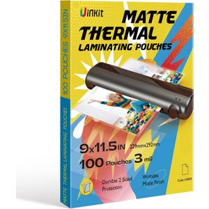 Uinkit Matte Thermal Laminating Pouches 9 x 11.5 Inches 3 Mil Thick Matte Finish 100 Sheets Large Package Fitted for Letter Size Laminating Sheets 8.5 x 11