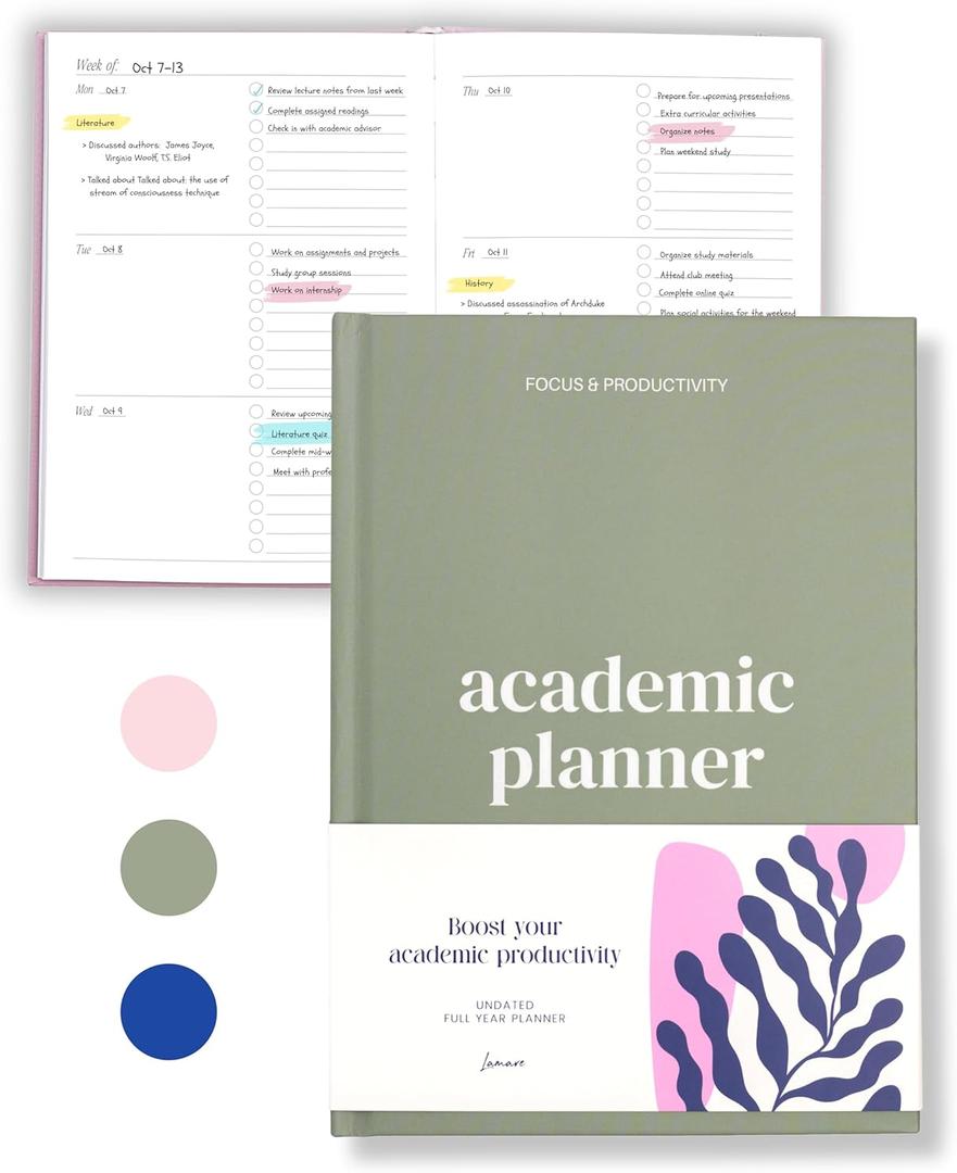 Lamare Academic Planner 2026 College Essentials  Undated Weekly College Student Planner for Homeschool, High School, College & Nursing Students (Sage)