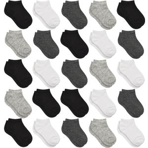Kids Socks - 25 Pairs Toddler Ankle Socks Set, Low Cut for Boys & Girls (10-14 Years Old) (Black)
