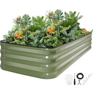 5-in-1 Adjustable Raised Garden Bed Kit | Galvanized Planter Boxes for Vegetables, Flowers | 12" Tall, Multiple Sizes (8x3x1ft, 9x2x1ft, 10x1x1ft, 6x5x1ft, 7x4x1ft) | Outdoor Metal Raised Bed, Green