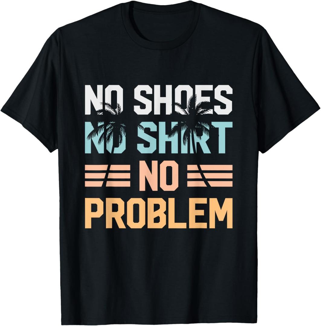 No Shoes Shirt No Problem Tshirt Coconut Tree Country Music T-Shirt (Small, Black)