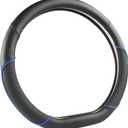 GIANT PANDA D Shape Steering Wheel Cover for Nissan Rogue Kicks - Auto Car Steering Wheel Cover Customized for Nissan Altima Sentra(Black+Blue Line-D-Shaped)